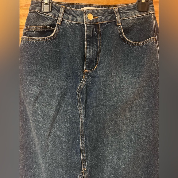 ZARA 70s Blue Cotton Denim Jean Front Vent‎ Midi Skirt Size Small - Picture 4 of 14